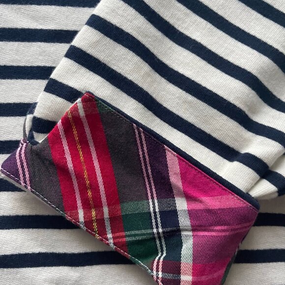 Crown & Ivy 2X Striped Funnel-Neck Pullover w/ Plaid Trim – Holiday Cozy - Picture 2 of 6